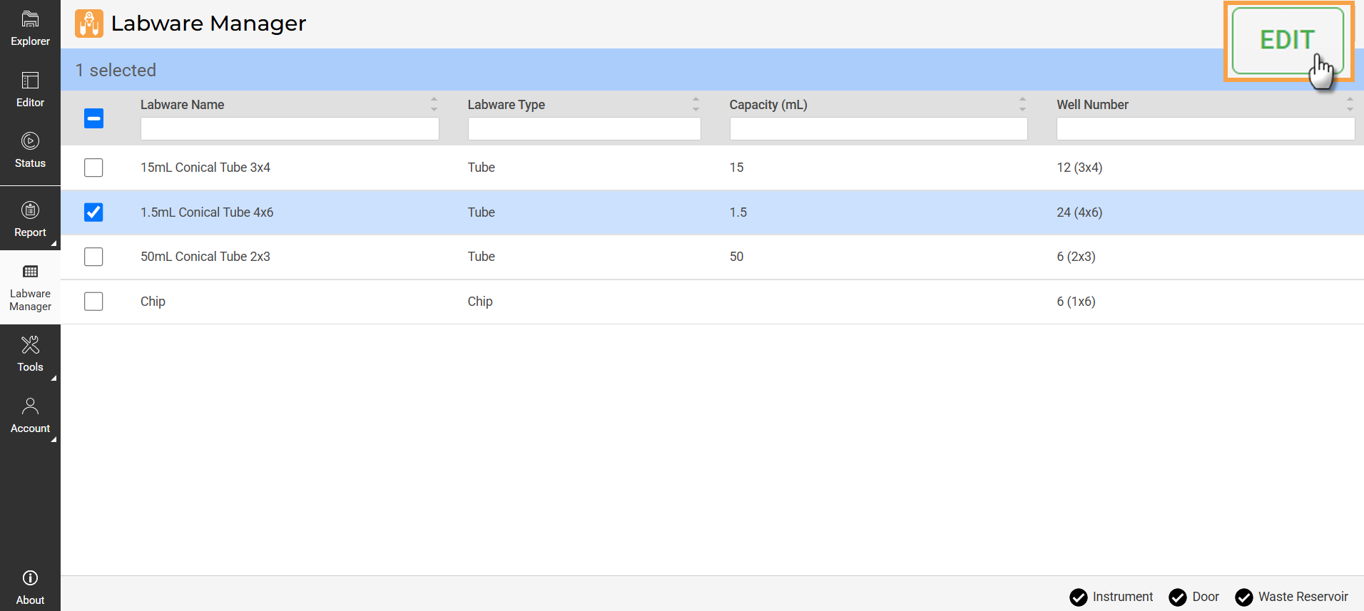 EDIT Button in Labware Manager